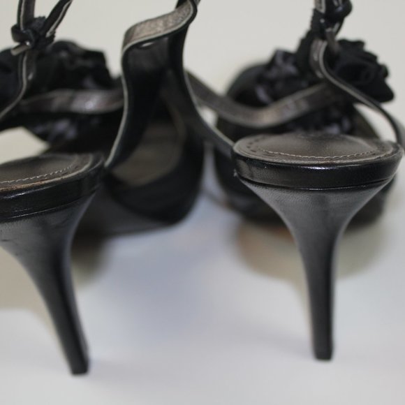 Coach Addysen Black Satin Rosette High Heels Peep Toe Womens Shoes Size 8 8B - Picture 6 of 7